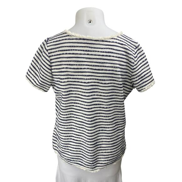 Green Envelope White Blue Striped Knit Short Sleeve Fringe T-Shirt Top Size 1X - Picture 2 of 4